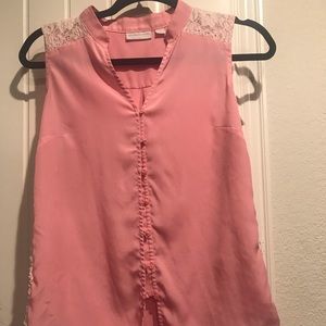 Blush pink sleeveless blouse with lace
